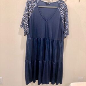 BloomChic Navy Blue Dress with Floral Sleeves